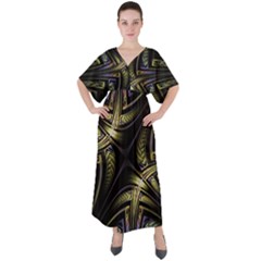 Fractal Texture Pattern V-neck Boho Style Maxi Dress by HermanTelo