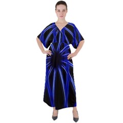 Light Effect Blue Bright Design V-neck Boho Style Maxi Dress by HermanTelo