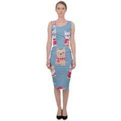 Cute French Bulldog Puppy Dog Christmas Costume Seamless Pattern Sleeveless Pencil Dress by Vaneshart