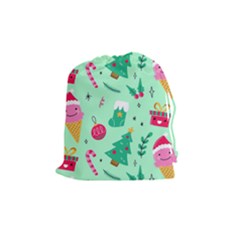 Funny Christmas Pattern Background Drawstring Pouch (medium) by Vaneshart