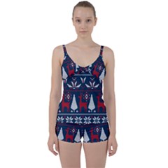Knitted Christmas Pattern Tie Front Two Piece Tankini by Vaneshart