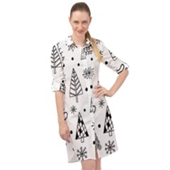 Seamless Pattern With Christmas Trees Long Sleeve Mini Shirt Dress by Vaneshart
