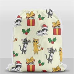 Christmas Funny Pattern Cat Drawstring Bag (small) by Vaneshart