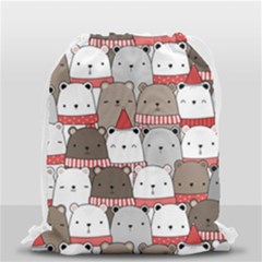 Cute Adorable Bear Merry Christmas Happy New Year Cartoon Doodle Seamless Pattern Drawstring Bag (small) by Vaneshart