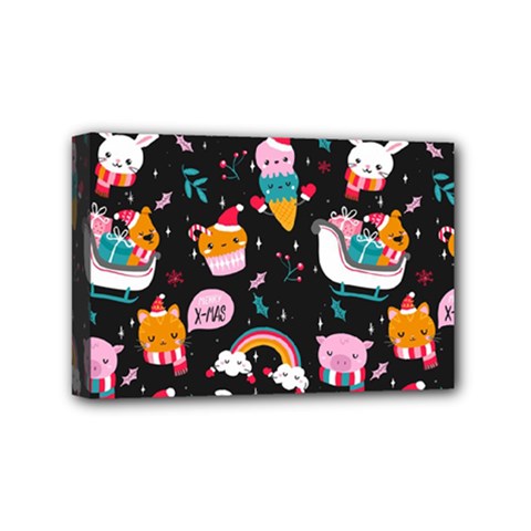 Colorful Funny Christmas Pattern Merry Xmas Mini Canvas 6  X 4  (stretched) by Vaneshart