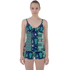 Flat Design Christmas Pattern Set Tie Front Two Piece Tankini by Vaneshart