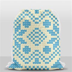 Beautiful Knitted Christmas Pattern Blue White Drawstring Bag (small) by Vaneshart