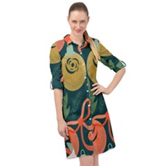 Colorful Vintage Christmas Pattern Long Sleeve Mini Shirt Dress by Vaneshart