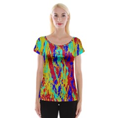 Multicolored Vibran Abstract Textre Print Cap Sleeve Top by dflcprintsclothing