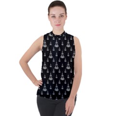 Buddhism Motif Print Pattern Design Mock Neck Chiffon Sleeveless Top by dflcprintsclothing