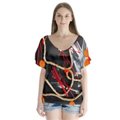 Collage 1 1 V-neck Flutter Sleeve Top by bestdesignintheworld