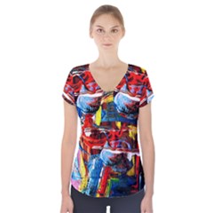 Red Aeroplane 6 Short Sleeve Front Detail Top by bestdesignintheworld