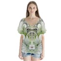 Fractal Delicate White Background V-Neck Flutter Sleeve Top View1