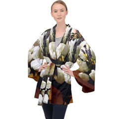 Tulips 1 3 Long Sleeve Velvet Kimono  by bestdesignintheworld