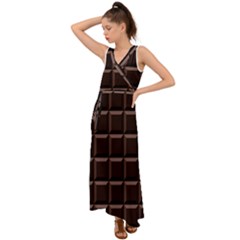 Dark Chocolate Seamless Pattern Sweet Texture V-neck Chiffon Maxi Dress by Wegoenart