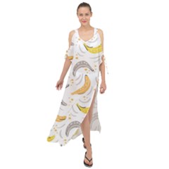 Seamless Stylish Pattern With Fresh Yellow Bananas Background Maxi Chiffon Cover Up Dress by Wegoenart
