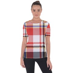 Plaid Mosaic Pixel Seamless Pattern Shoulder Cut Out Short Sleeve Top by Wegoenart