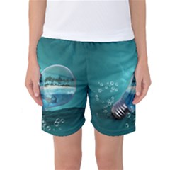 Awesome Light Bulb With Tropical Island Women s Basketball Shorts by FantasyWorld7