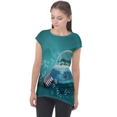 Awesome Light Bulb With Tropical Island Cap Sleeve High Low Top by FantasyWorld7