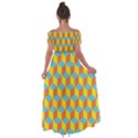 Cube Hexagon Pattern Yellow Blue Off Shoulder Open Front Chiffon Dress View2