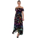 Background Drawing Colorful Pattern Off Shoulder Open Front Chiffon Dress View1