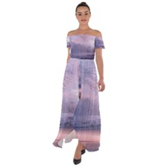 Nature Landscape Winter Off Shoulder Open Front Chiffon Dress by Vaneshart