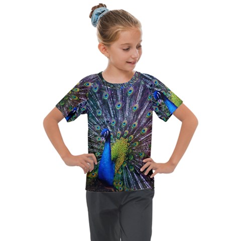 Peacock Colors Bird Colorful Kids  Mesh Piece Tee by Vaneshart
