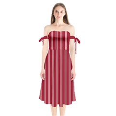 Nice Stripes - Carmine Red Shoulder Tie Bardot Midi Dress by FashionBoulevard
