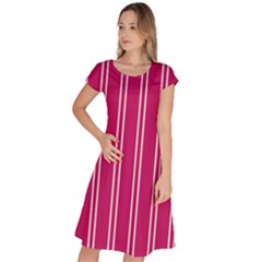 Nice Stripes - Peacock Pink Classic Short Sleeve Dress by FashionBoulevard