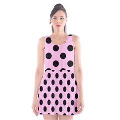 Polka Dots - Black On Blush Pink Scoop Neck Skater Dress by FashionBoulevard