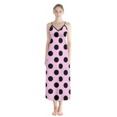 Polka Dots - Black On Blush Pink Button Up Chiffon Maxi Dress by FashionBoulevard