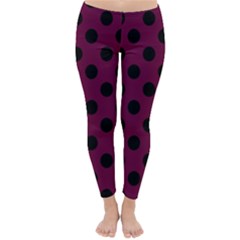 Polka Dots - Black On Boysenberry Purple Classic Winter Leggings by FashionBoulevard