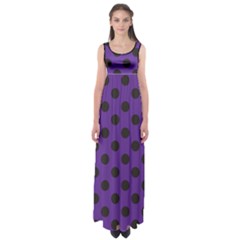 Polka Dots Black On Imperial Purple Empire Waist Maxi Dress by FashionBoulevard