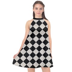 Block Fiesta Black And Abalone Grey Halter Neckline Chiffon Dress  by FashionBoulevard