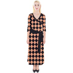 Block Fiesta Black And Cantaloupe Orange Quarter Sleeve Wrap Maxi Dress by FashionBoulevard