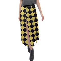 Block Fiesta Black And Ceylon Yellow Velour Split Maxi Skirt by FashionBoulevard