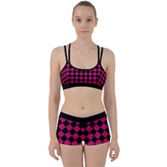 Block Fiesta Black And Peacock Pink Perfect Fit Gym Set by FashionBoulevard