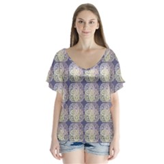 Doily Only Pattern Blue V-neck Flutter Sleeve Top by snowwhitegirl
