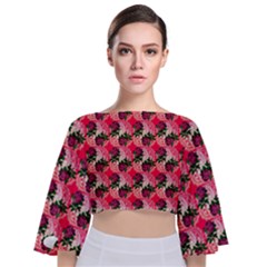 Doily Rose Pattern Watermelon Pink Tie Back Butterfly Sleeve Chiffon Top by snowwhitegirl