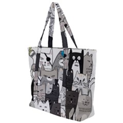 Cute Cat Hand Drawn Cartoon Style Zip Up Canvas Bag by Vaneshart