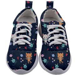 Cute Astronaut Cat With Star Galaxy Elements Seamless Pattern Kids Athletic Shoes by Vaneshart