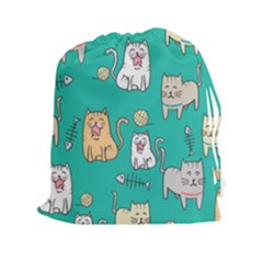 Seamless Pattern Cute Cat Cartoon With Hand Drawn Style Drawstring Pouch (2xl) by Vaneshart