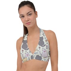 Funny Cartoon Cats Seamless Pattern  Halter Plunge Bikini Top by Vaneshart