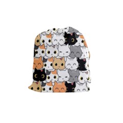 Cute Cat Kitten Cartoon Doodle Seamless Pattern Drawstring Pouch (medium) by Vaneshart