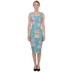 Vector Seamless Pattern With Colorful Cats Fish Sleeveless Pencil Dress by Vaneshart