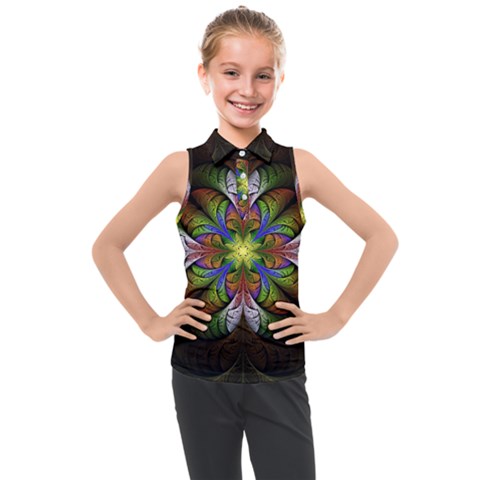 Fractal Flower Fantasy Pattern Kids  Sleeveless Polo Tee by Wegoenart