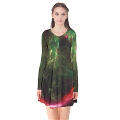 Space Cosmos Galaxy Universe Sky Long Sleeve V-neck Flare Dress by Wegoenart