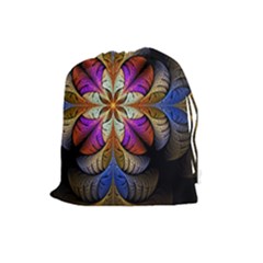 Fractal Flower Fantasy Pattern Drawstring Pouch (large) by Wegoenart
