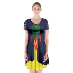 Rocket Halftone Astrology Astronaut Short Sleeve V-neck Flare Dress by Wegoenart