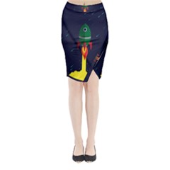 Rocket Halftone Astrology Astronaut Midi Wrap Pencil Skirt by Wegoenart